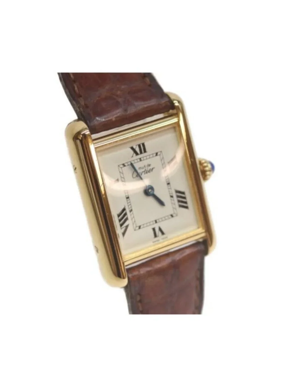 Cartier Must Tank Vermeil SM Rear Era Flying Roman Ivory Dial Quartz Leather